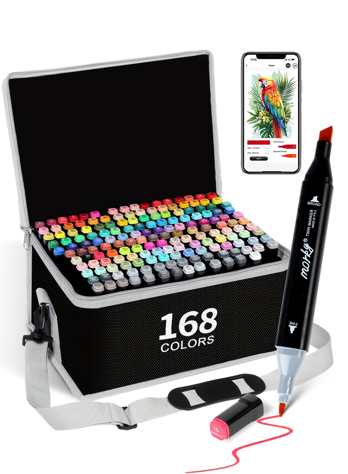 168 Colours Alcohol Markers with Free App, ‎Chisel Tip and Fine Tip Colouring Pens for Adults, Alcohol-Based Markers for Artists, Art Markers for Painting, Coloring, Sketching and Drawing