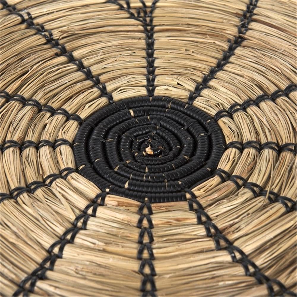Pemberly Row Round Wall Hanging Plate, 24 in Diameter, Woven Seagrass with Black String, Light Brown Finish, Handcrafted Boho Tropical Decor for Living Room or Bedroom Decorations