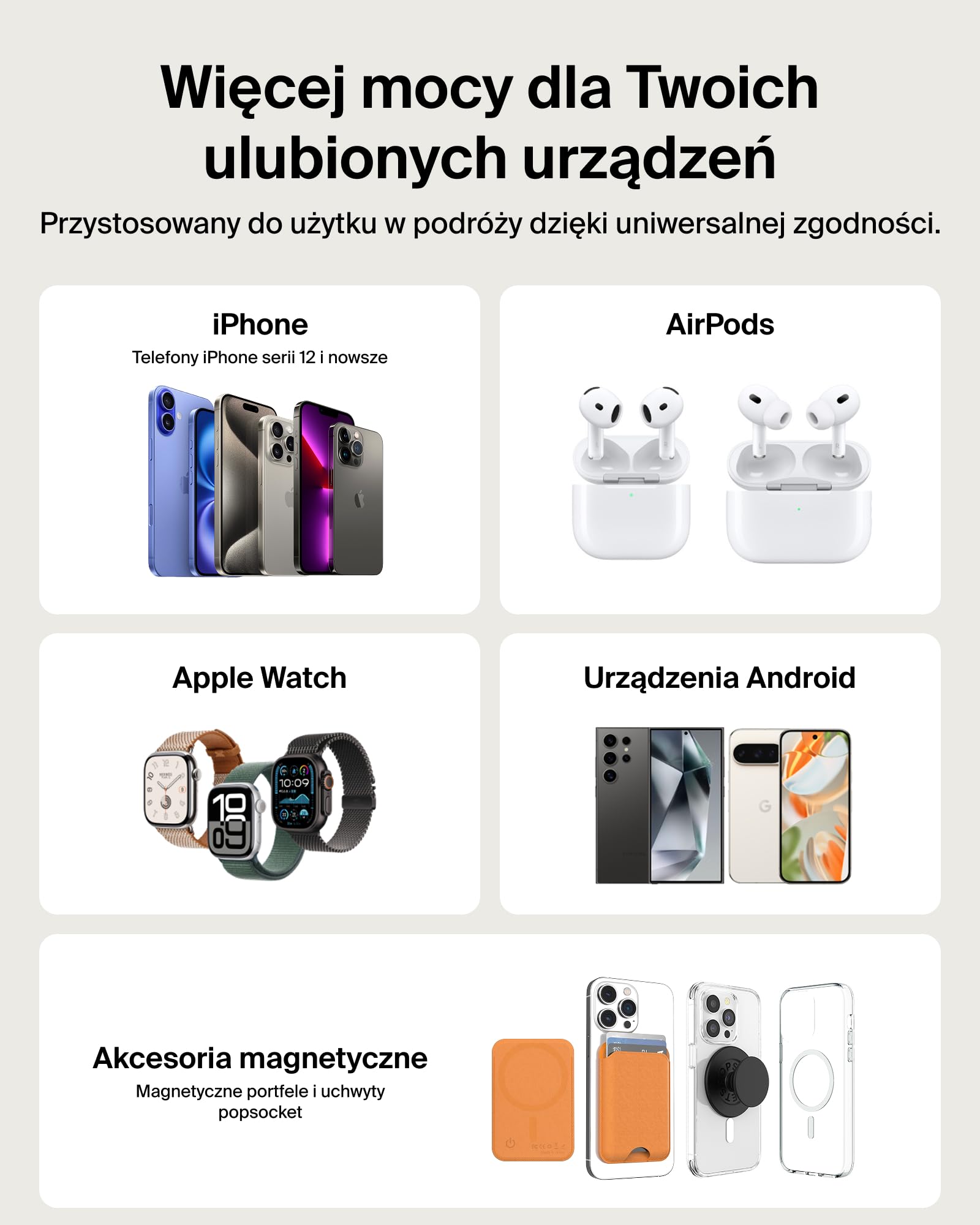 Belkin BoostCharge Magnetyczny Powerbank 5000 mAh z Pierścieniem – Piaskowy | Powerbank Bezprzewodowy 5000 mAh, Pierścień Magnetyczny do Akcesoriów, Port USB-C, Wstępnie Naładowany, Kabel w Zestawie