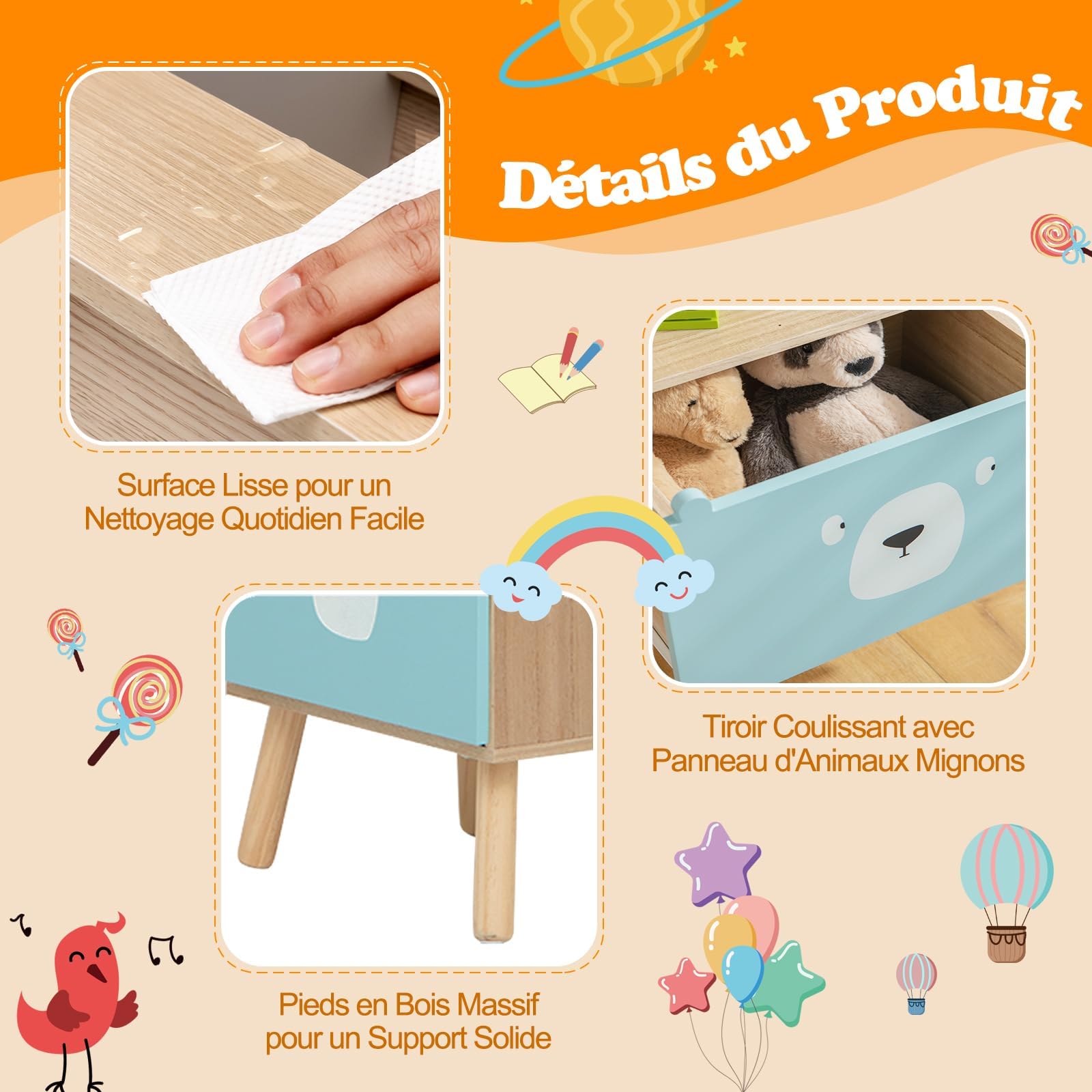 Libreria per Bambini RELAX4LIFE 3 Ripiani 40x30x85 cm Legno Cassetto 2 Scomparti Antiribaltamento 50 kg