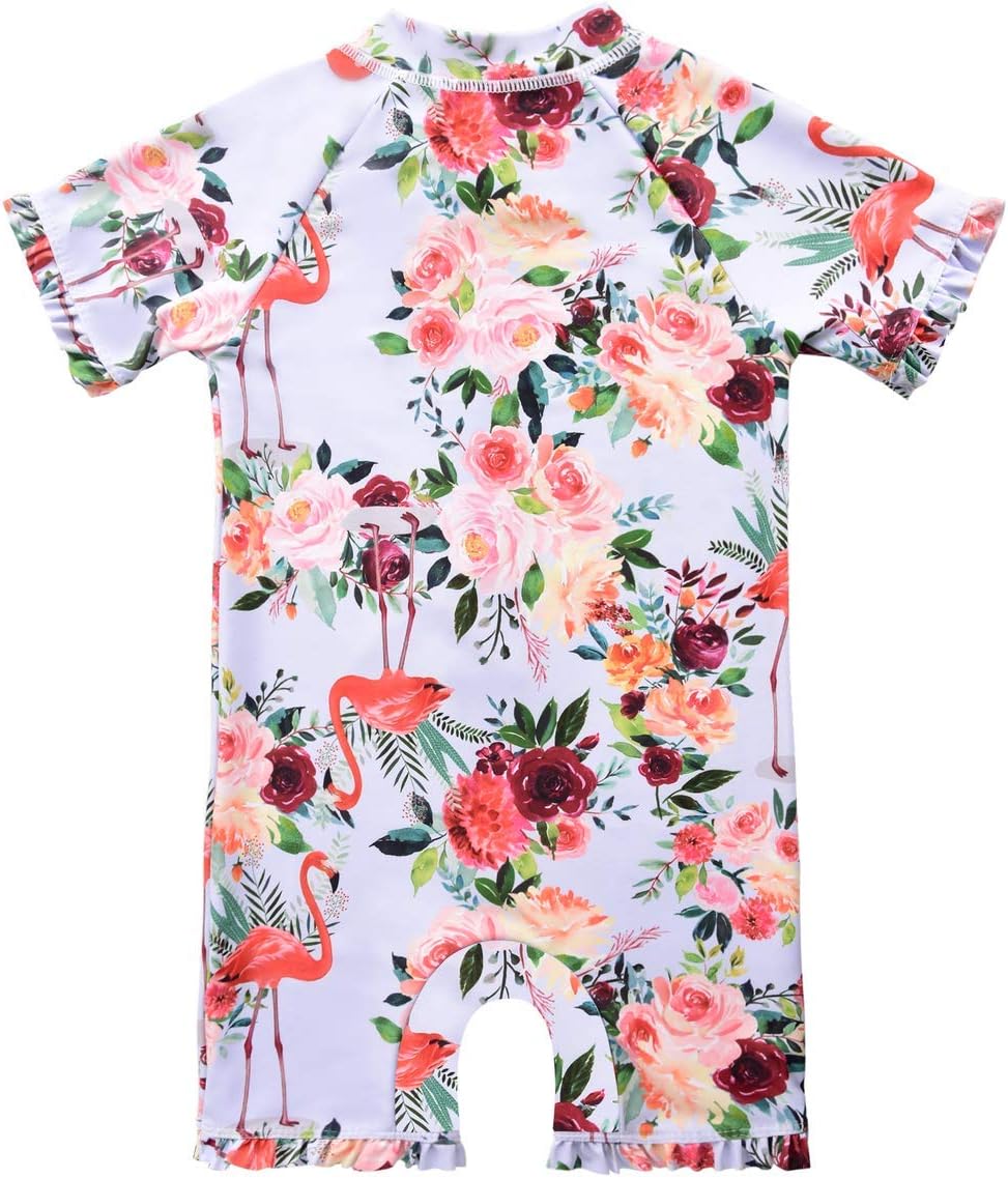 Cadocado Girls Print Zip Rash Guard Swimwear Ruffled UPF 50+ Short Sleeve Bathing Suit Swimsuit - Image 2