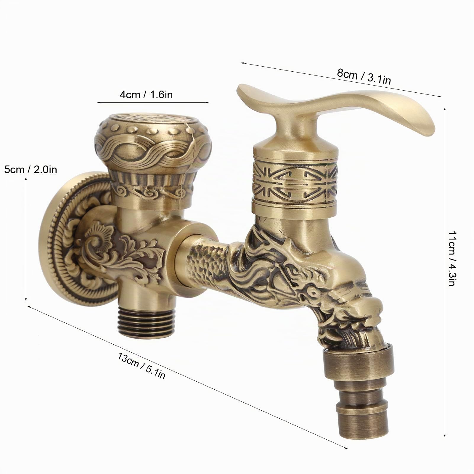 Atiguo Faucet Latón, G1/2 Grifo de doble salida Grifo de latón de pared al aire libre Grifos de la vendimia para lavabo de baño Jardín Grifos al aire libre Jardín de doble salida
