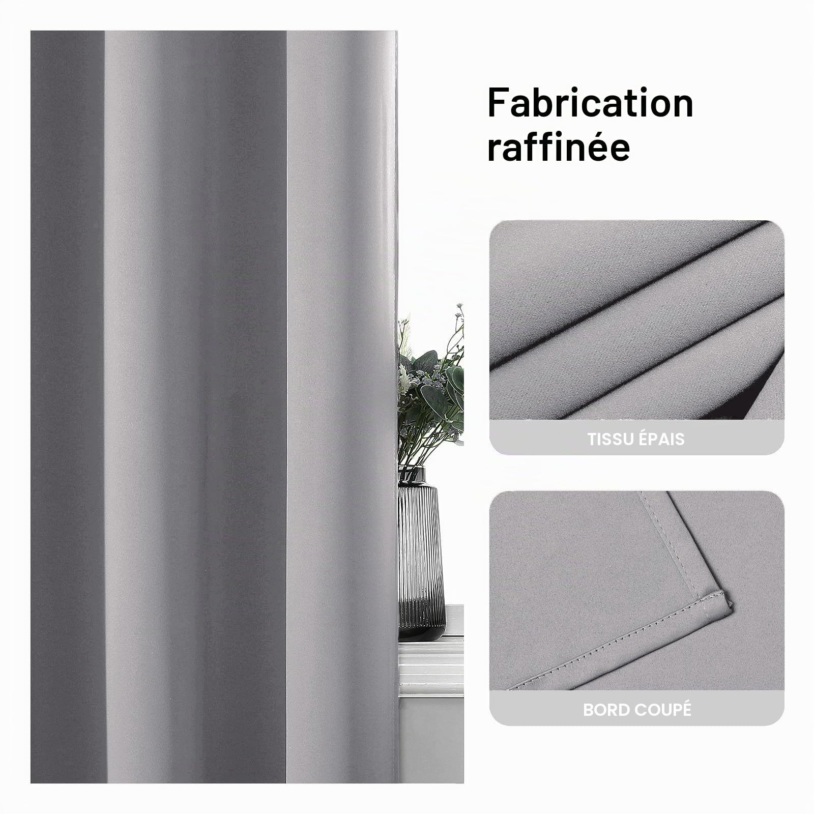 Rideau Occultant 2 Pièces 140x225cm, Rideau Thermique Isolant Anti Froid et Chaleur Tenture Opaque à Oeillets Lumiere Anti UV Decoration Chambre Maison Salon Intérieurs