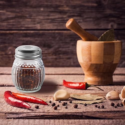 Miniatura 5 de Juego de 2 pompones de queso y pimentero, cocteleros de especias de vidrio de 6 onzas con parte superior perforada y ranurada (transparente)