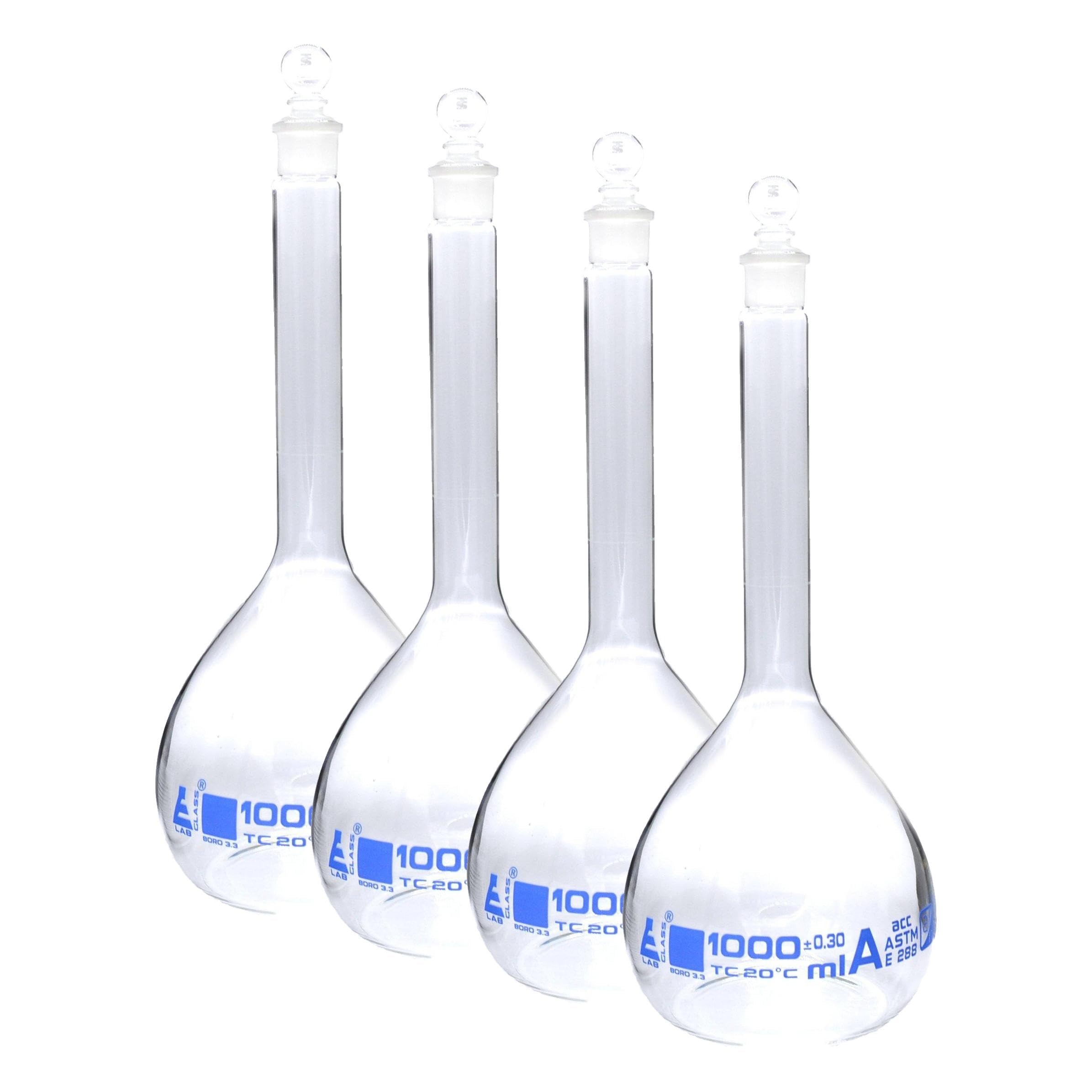 Volumetric Flask, 1000ml - Class A, ASTM - Tolerance ±0.300 ml - Glass Stopper - Single, Blue Graduation - Eisco Labs — Amazon image 2
