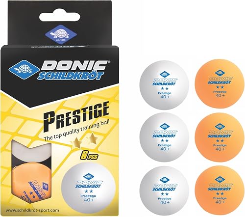 Donic Schildkröt Prestige 2-Star Table Tennis Balls, White/Orange (Pack of 6)