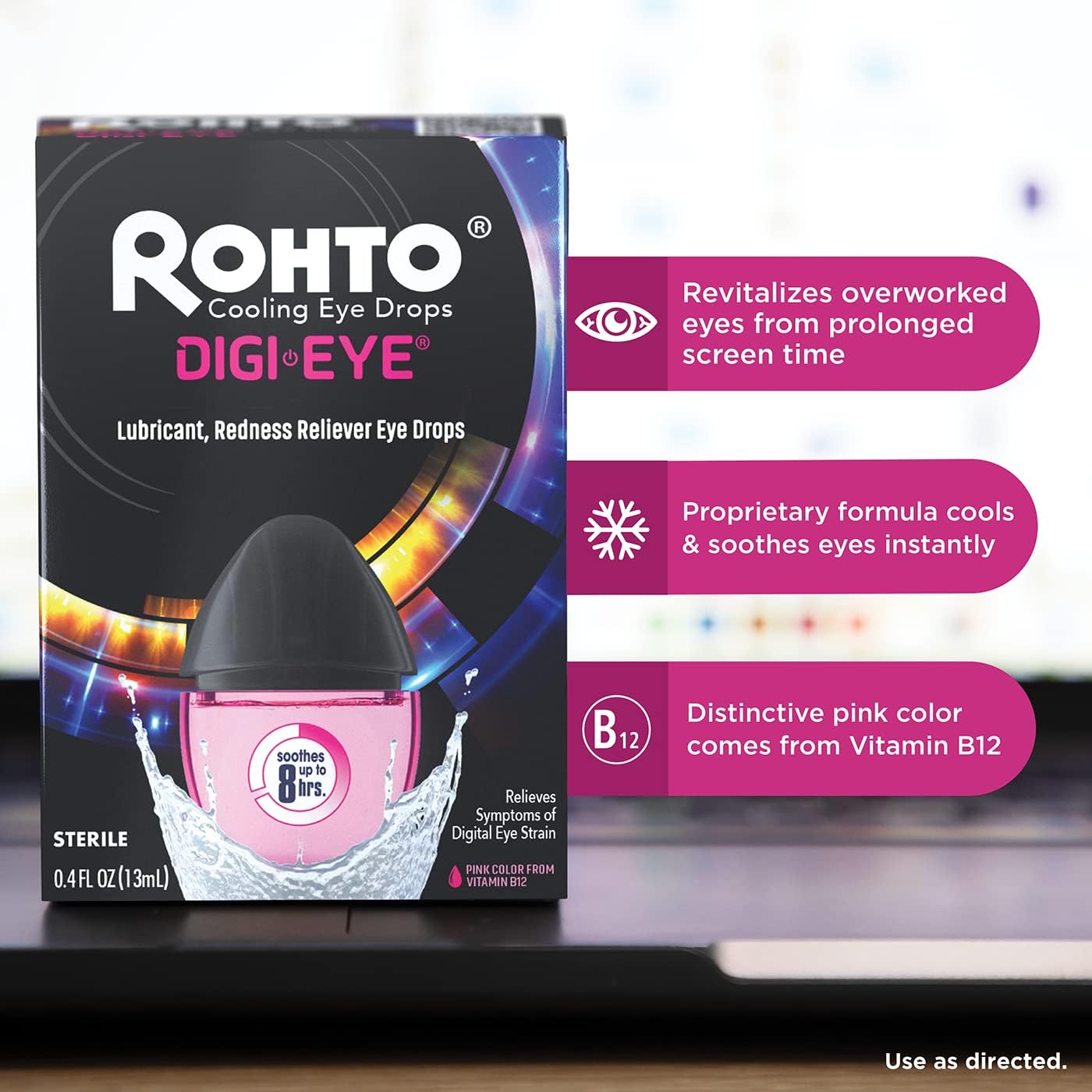 Rohto Digi-Eye Cooling Eye Drops for Digital Eye Strain, 0.4 Fl Oz (Pack of 2)