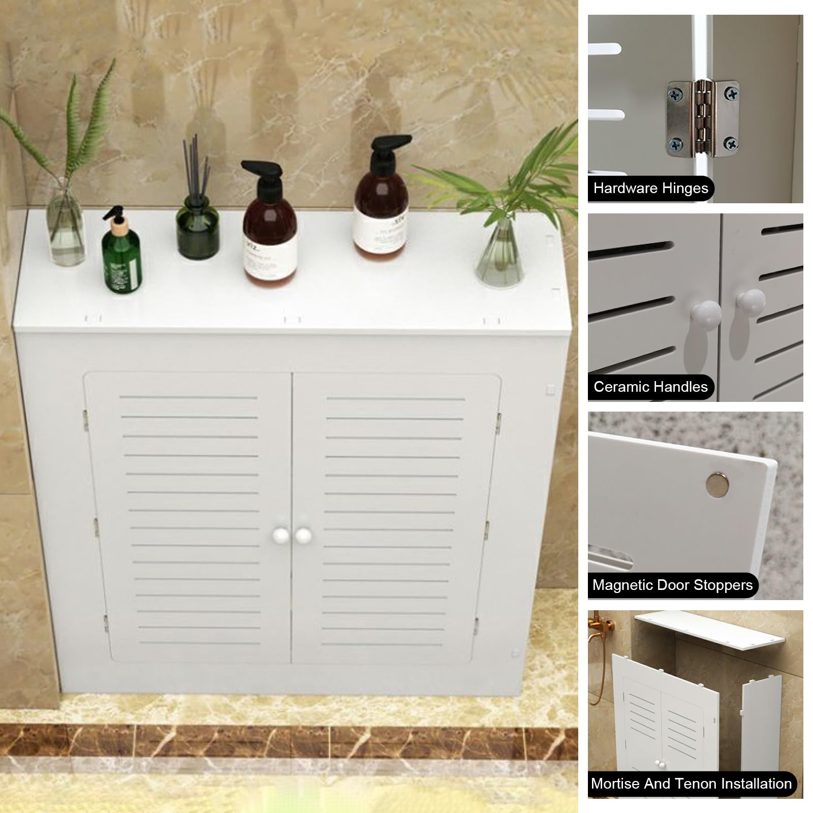Copertura per radiatore impermeabile in PVC con ripiano salvaspazio elegante decorazione per la casa per camera da letto e soggiorno 70 x 60 x 20 cm/28 x 24 x 8 pollici elegante soluzione per