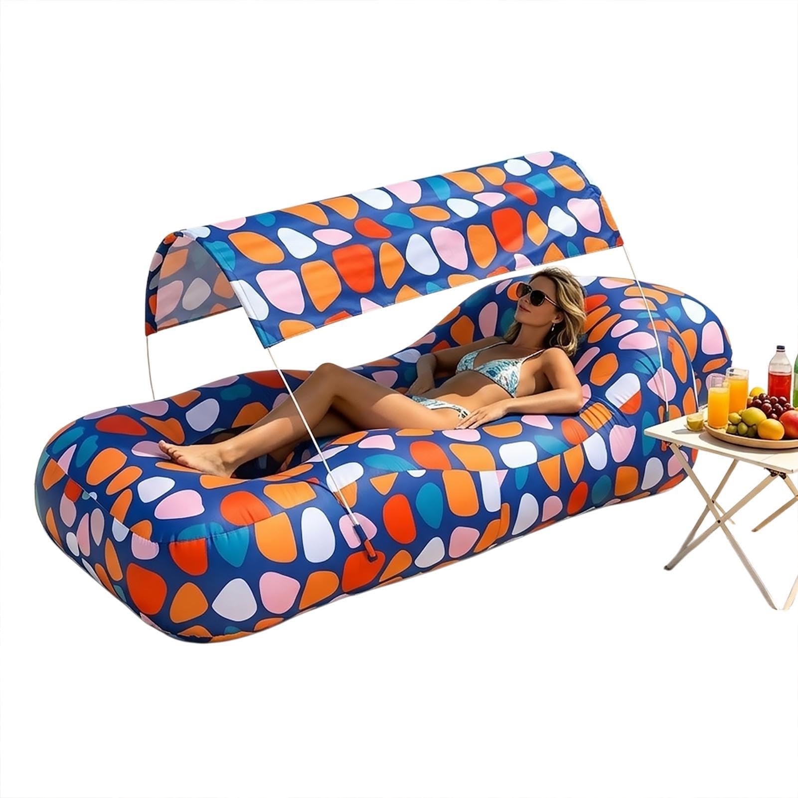 Aufblasbare liege Camping Luftsofa mit integriertem Sonnenschutzdach | Liegesessel für Outdoor und Garten für Camping Reisen Urlaub am Wanderungen im Garten Picknick und Outdoor
