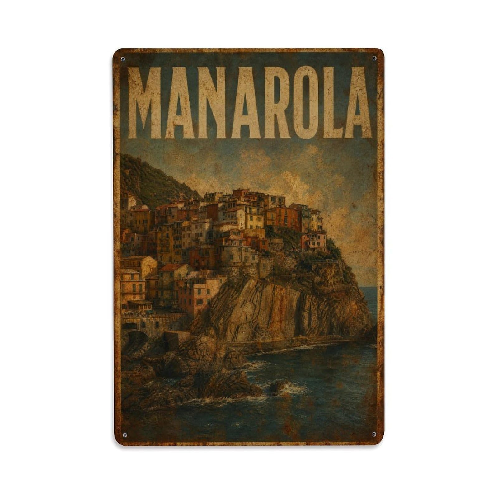 Huiyhb 8X12inch(20X30cm) Vintage Travel Manarola Village Character Authentic Charm Italy Metal Tin Sign