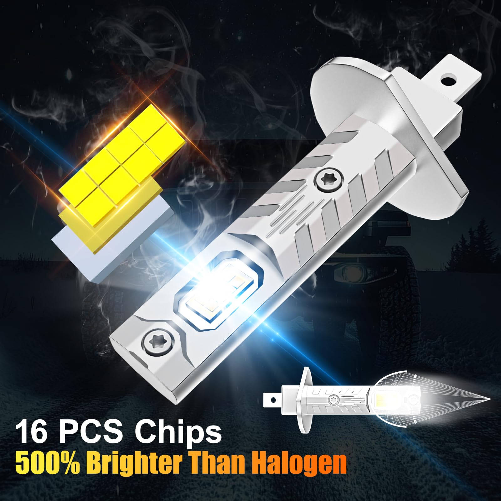 AUXIRACER Ampoule H1 LED, 30000LM 6500K Blanc Froid, H1 LED de Phares Voiture Automobile 500% Luminosité, 1:1 Mini Taille, Plug and Play, 2 pièces