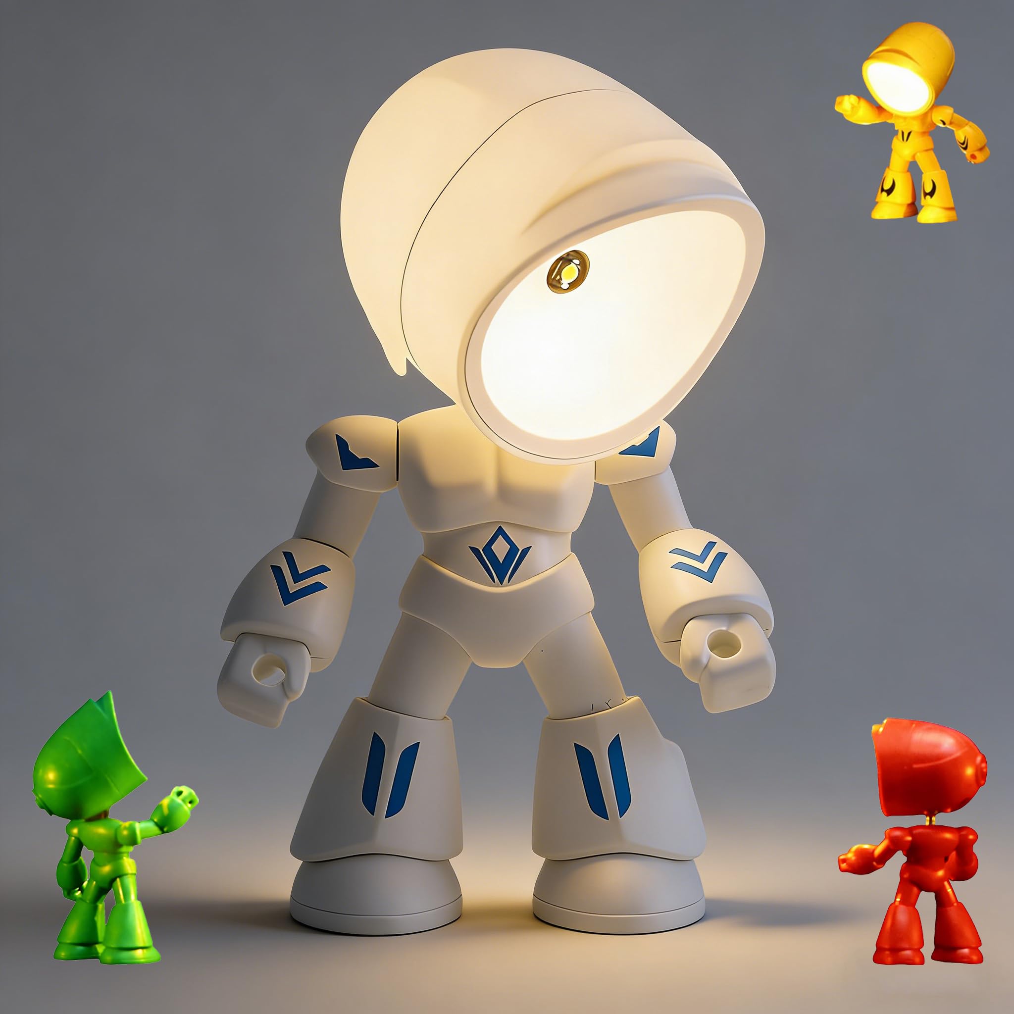 Creative Robot Table Lamp with Battery, Unique Robotic LED Night Light, Articulating Robot Joints (Arms, Head), LED Cartoon Robots Home Decor, Warm Bedroom Bedside Light for Boys and Girls (White)