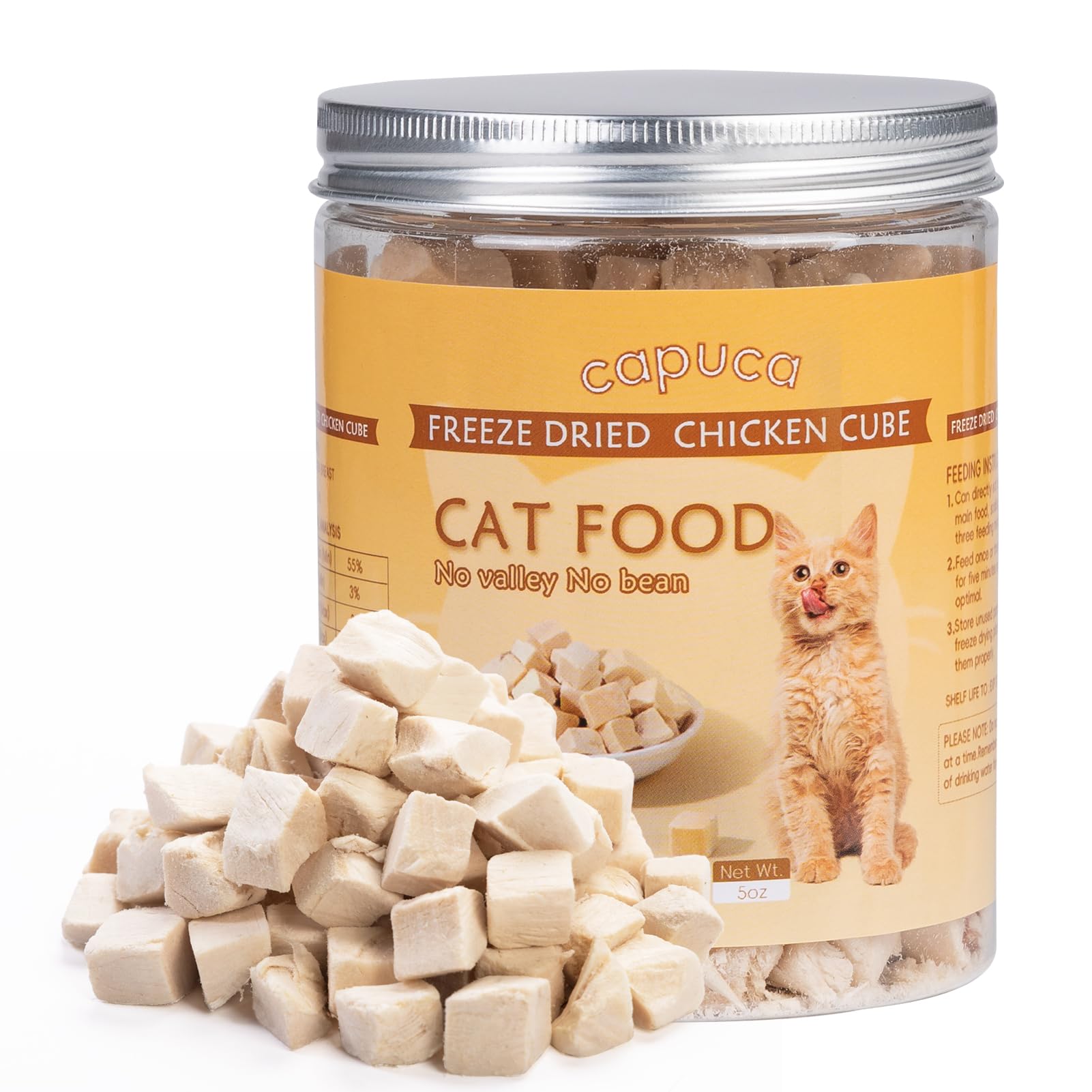 capuca Freeze Dried Chicken Breast - Cat Dog Treats High Protein Grain Free Gluten Free Resealable Tub Single Ingredient Training Treats Snacks (5 OZ)