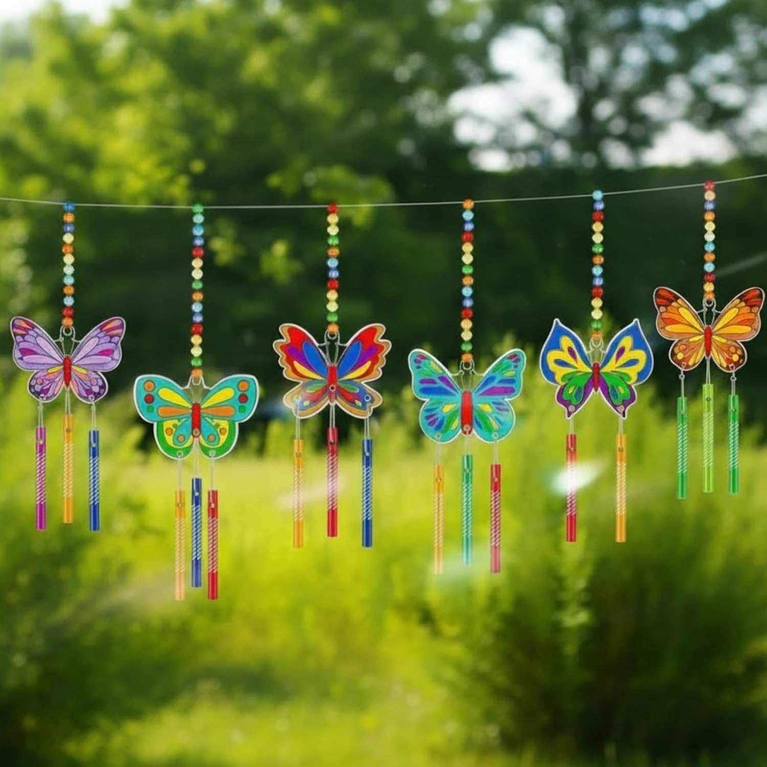VioraWhite 24 Sets Butterfly Suncatcher Wind Chime Kit