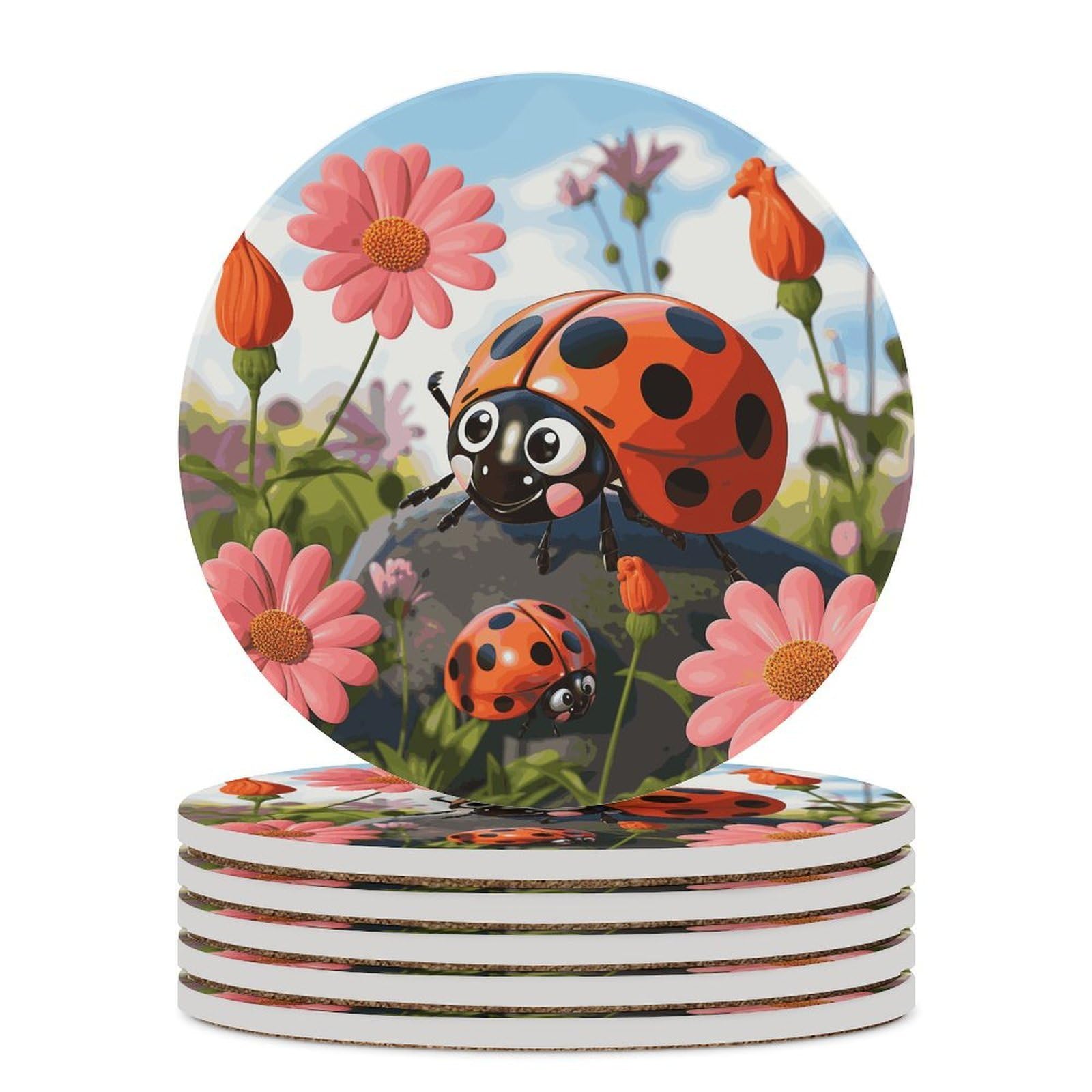 Dessous de verre céramique coccinelle idéal pour apéritif et café en terrasse