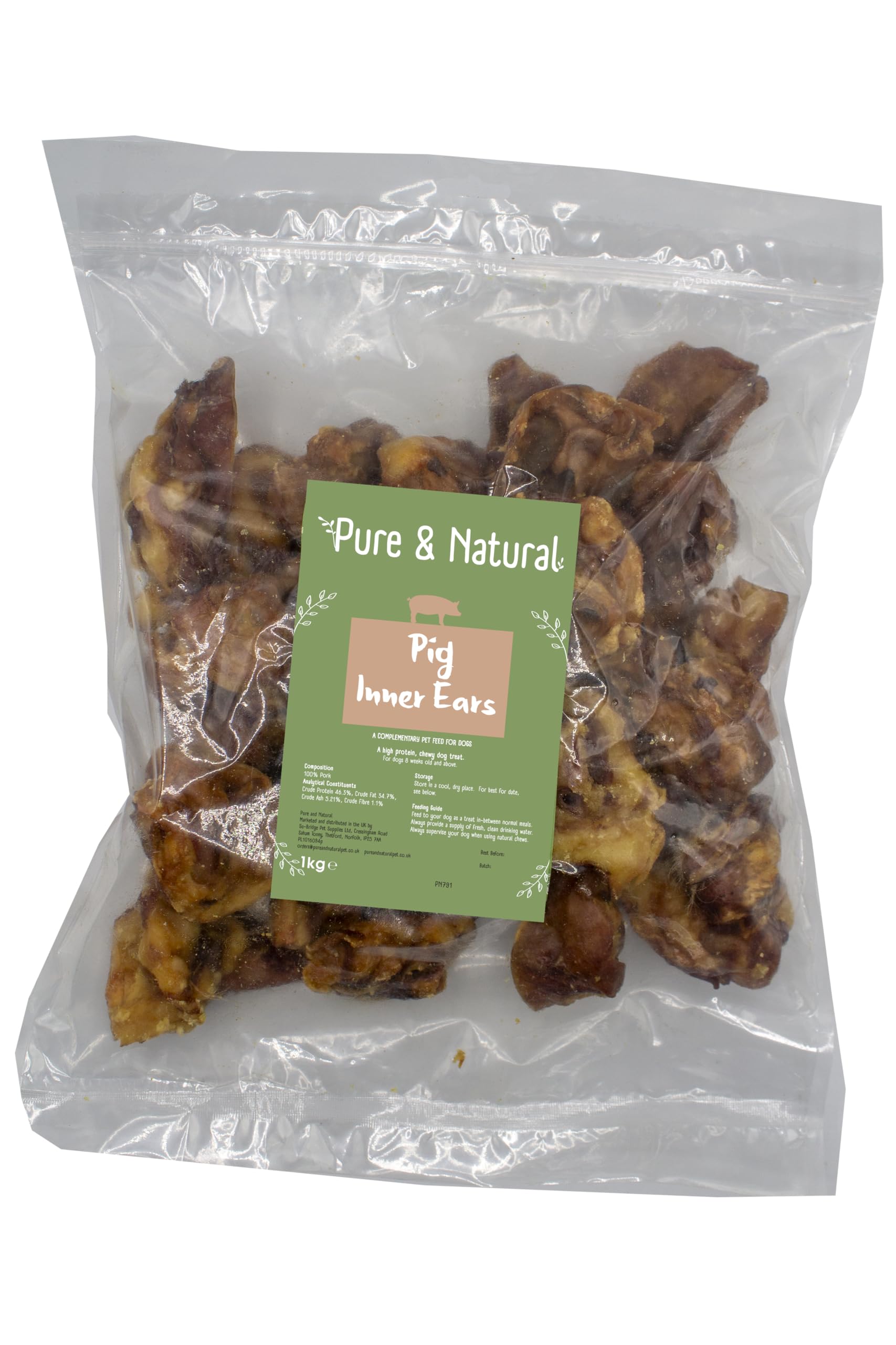 Pure & Natural Pig Inner Ears Dog Chews - 100% Natural Dog Treats for Large Dogs - Healthy Pigs Ears for Dogs - Bulk Dog Treats 1kg