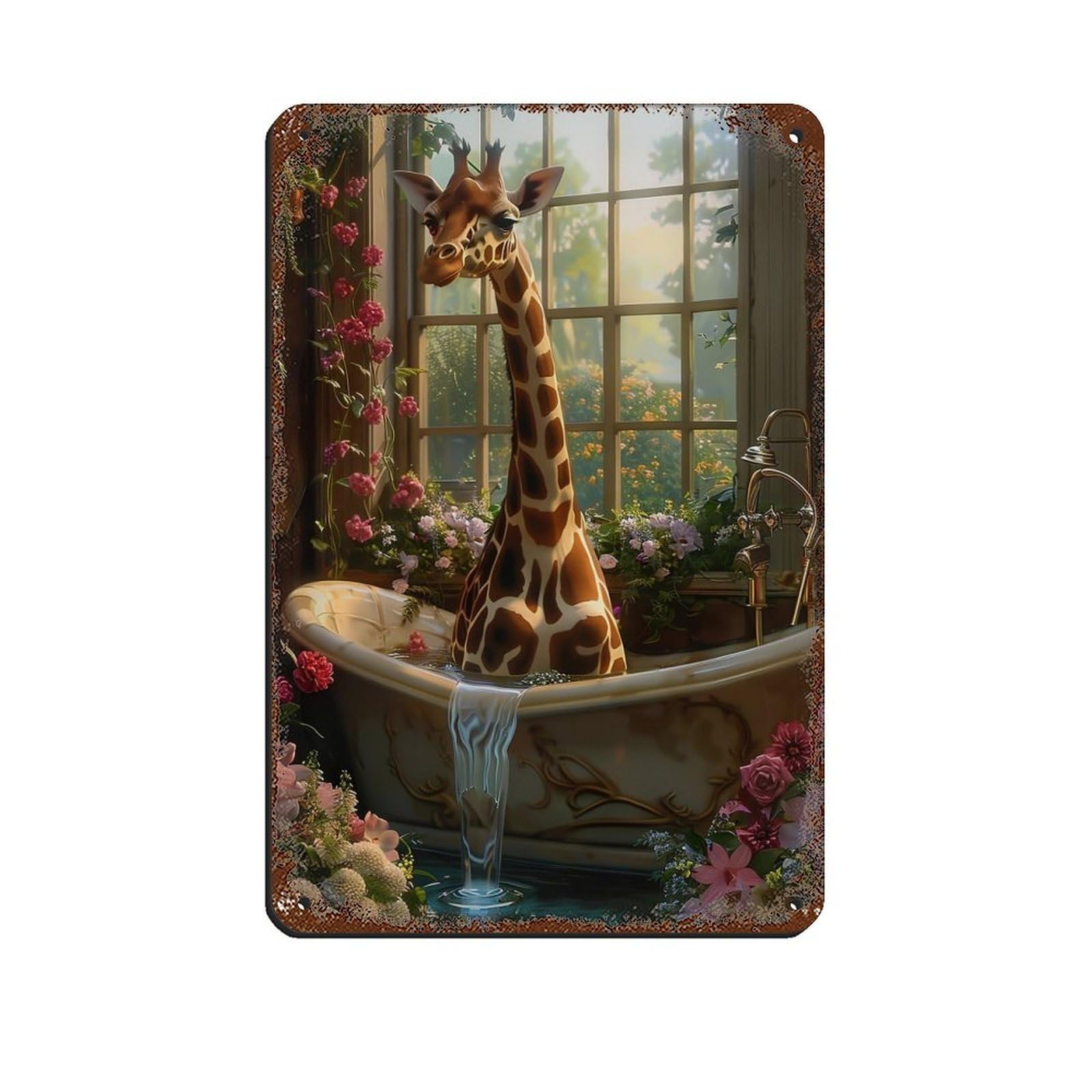 Matisse Giraffe in Bathroom Painting Poster Retro Poster Metal Tin Sign Chic Art Retro Iron Painting Bar People Cave Cafe Family Garage Poster Wall Decoration 8x12inch(20x30cm)