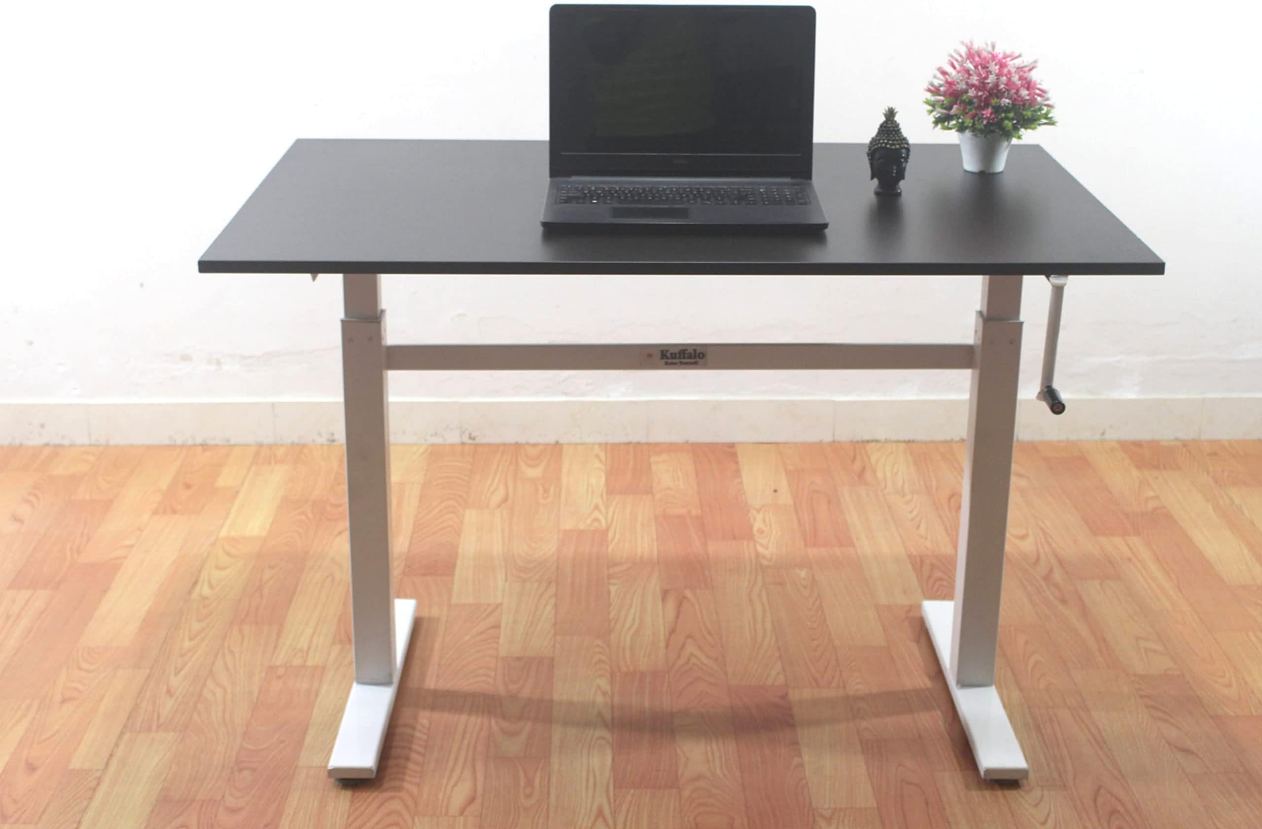 Kuffalo Manual Height Adjustable Desk Double Stand White Frame Asian