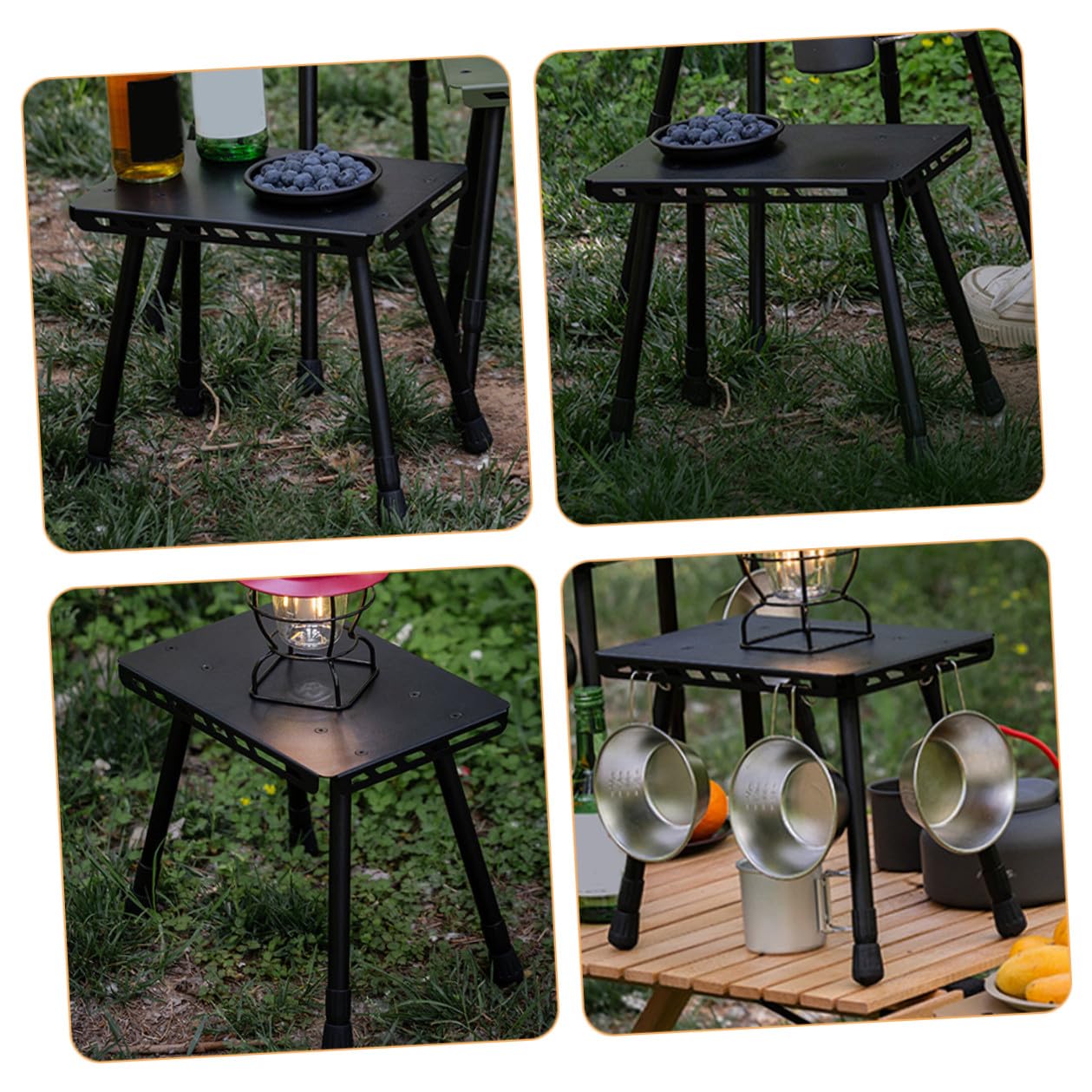 Table de Camping Pliante Compacte en Fer, Petite Table D’appoint Noire | Pliable et Facile à Transporter, Usage Randonnée et Fête Extérieure, Format Mini