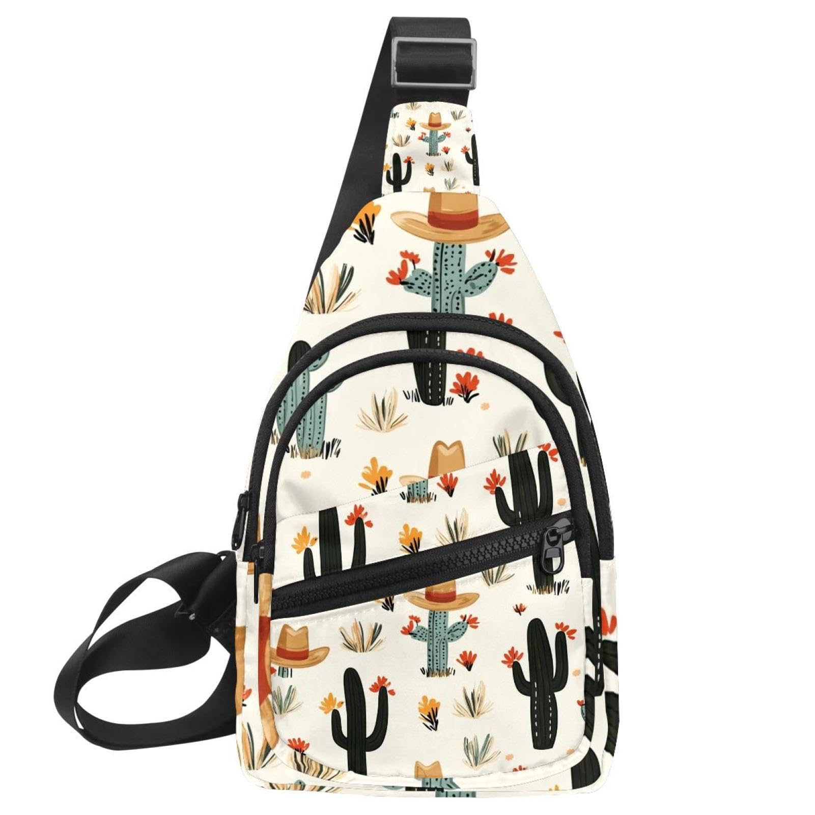 Mochila cruzada pequeña para excursiones urbanas con diseño de cactus 7