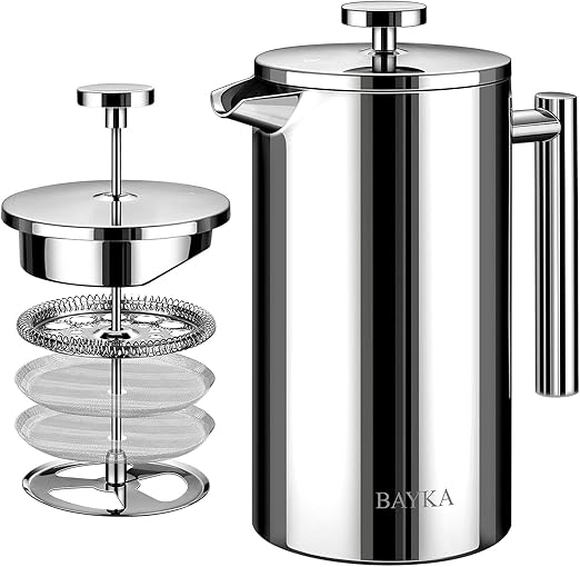 BAYKA French Press Coffee Maker, 304 Grade Stainless Steel
