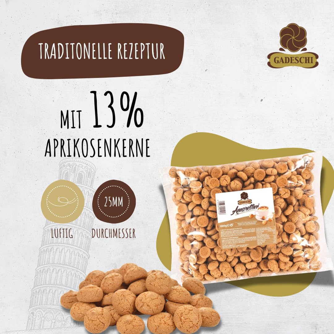 Gadeschi Amarettini Kekse 4x 1KG Italienisches Kaffeegebäck mit Aprikosenkernen