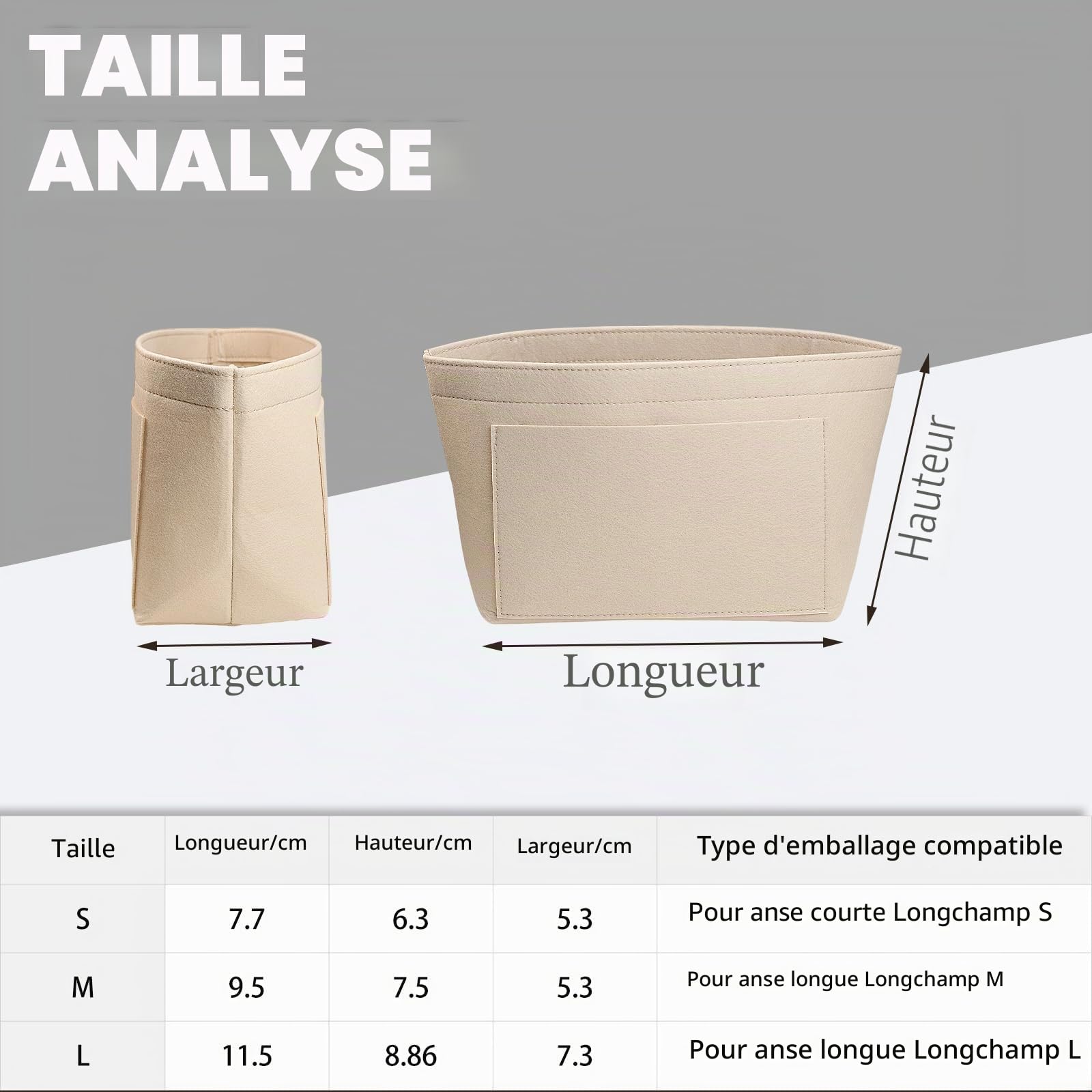 Lckaey Y012 Organiseur de sac à main Le pliage, taille M, beige