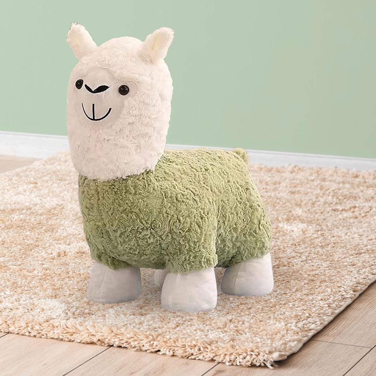 perfk Taburete de Alpaca, taburetes de Animales Bonitos, Animal Relleno, Asiento Acolchado portátil, reposapiés otomano de Animales, Taburete otomano para, Verde
