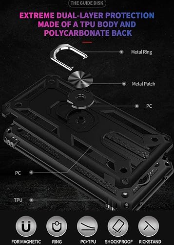 Miniatura 3 de YaHan Funda para Xiaomi Redmi 8A  Redmi 8, anillo giratorio de 360 grados, soporte híbrido, resistente, de doble capa, a prueba de golpes, con