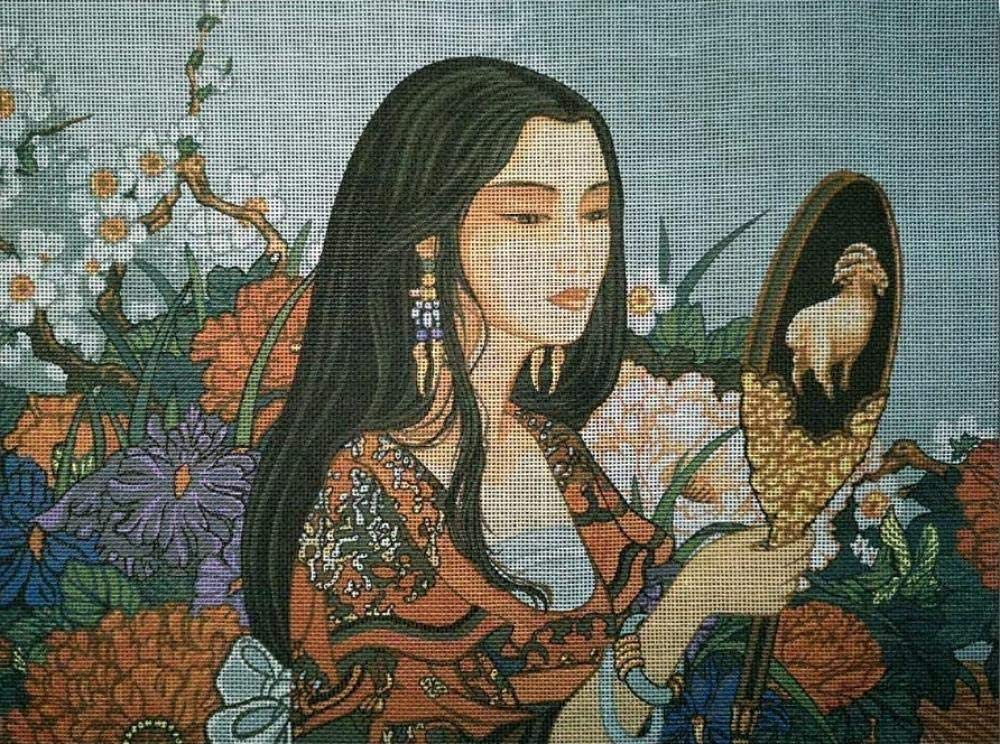 Point de croix DIY tapisserie femme japonaise 30x40cm en fil de coton