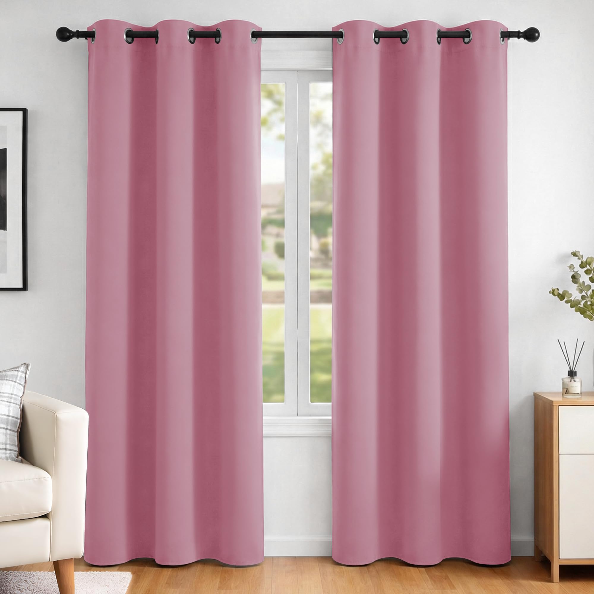 Deconovo Pink Noise Reduction Thermal Insulated Curtains Blackout Curtains Eyelet Curtains For Kids Bedroom W42 X L84 Inch One Pair