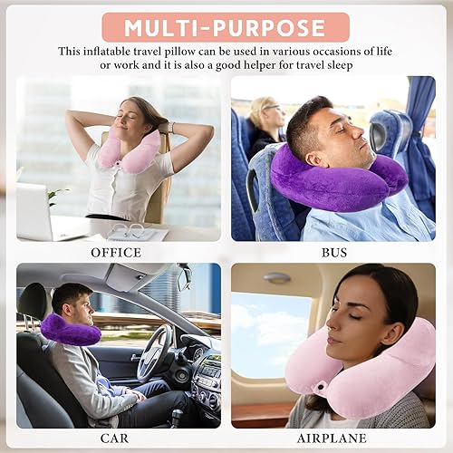 Vista 54 de Sintuff 2 almohadas inflables de viaje con bolsa compacta y terciopelo con los ojos vendados, almohada inflable para el cuello del avión, cojín Gris
