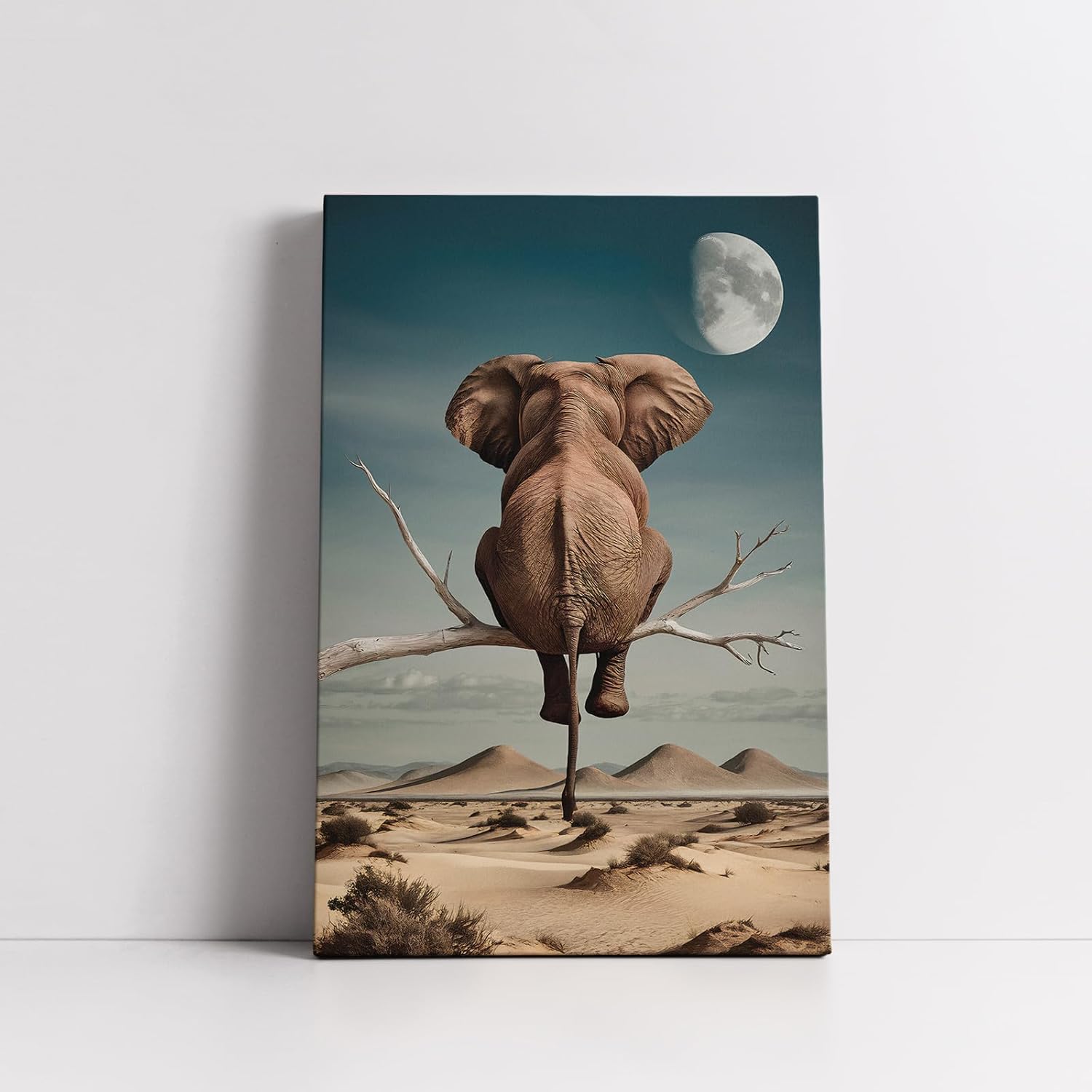 MUYYRT Animal Canvas Wall Art, An Elephant on Branch Picture Prints Gallery Wrapped Framed Canvas Decor for Office Wall, 16x24 Inch