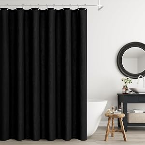 Naturoom Linen Shower Curtain 72 Inch Long for Bathroom Black 1 Panel