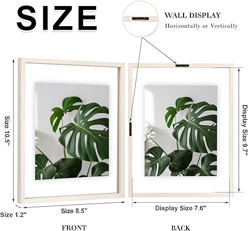 Miniatura 2 de Egofine Juego de 2 marcos flotantes de 8 x 10 pulgadas, marco de fotos de plexiglás doble, hecho de madera maciza, fotos de cualquier tamaño de