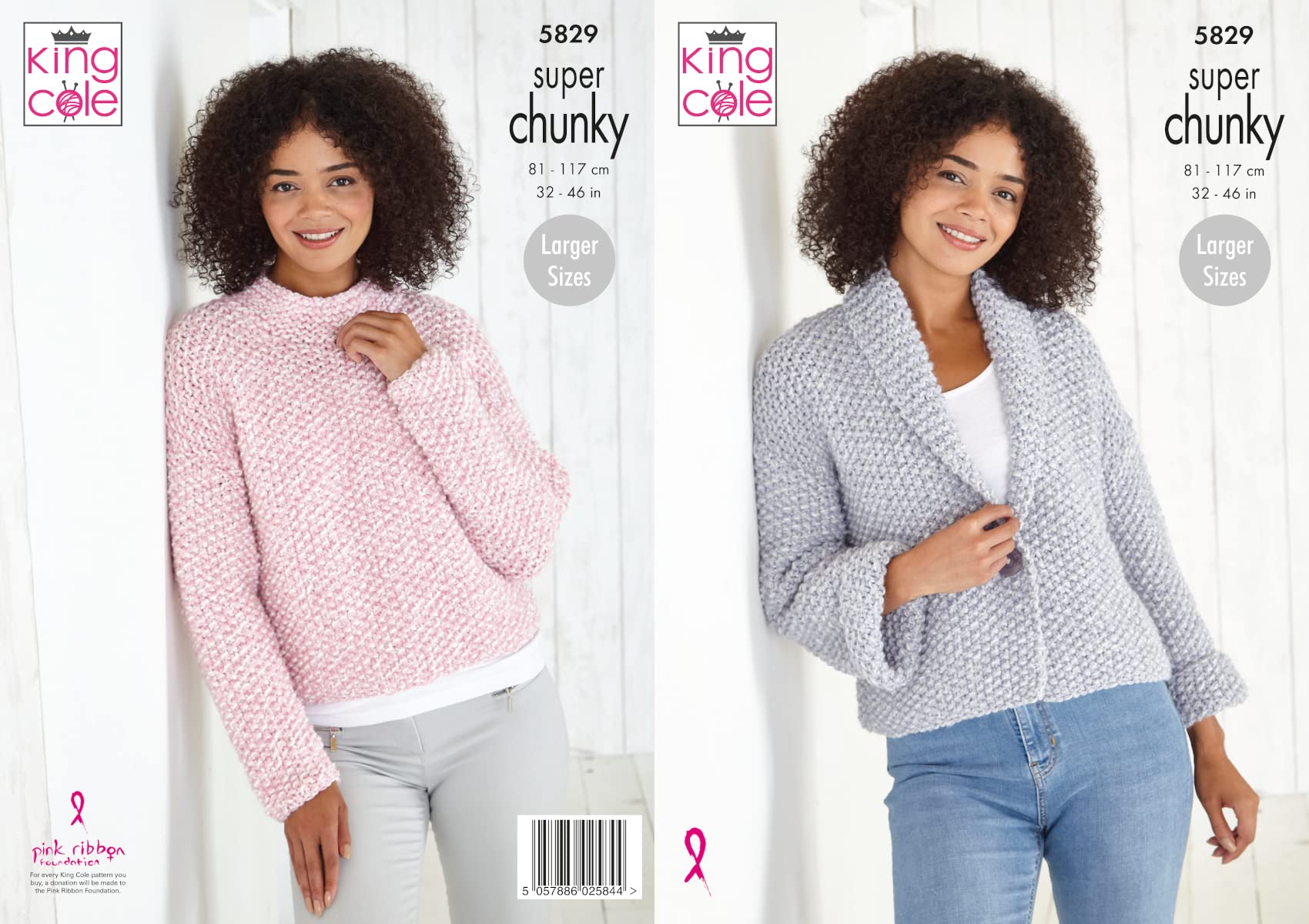 King Cole Ladies Super Chunky Knitting Pattern Womens Jacket & Sweater (5829), Multi, 32-46 inch