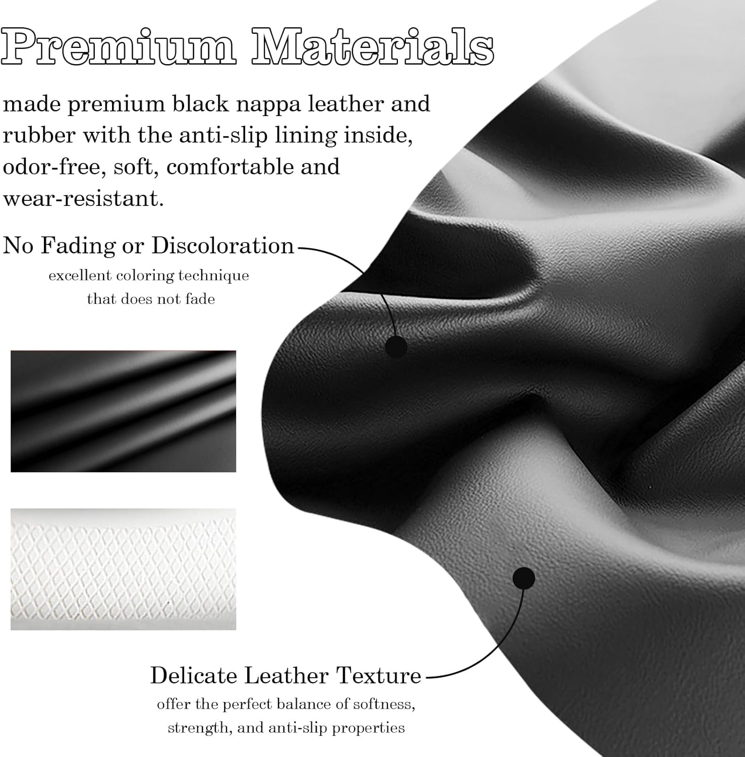 All Black Car Steering Wheel Cover, Nappa Leather, Bottom Color Blocking, Universal 14.5-15 Inch Leather Anti-Slip Breathable Auto Steering Wheel Covers for Men Women - Image 5