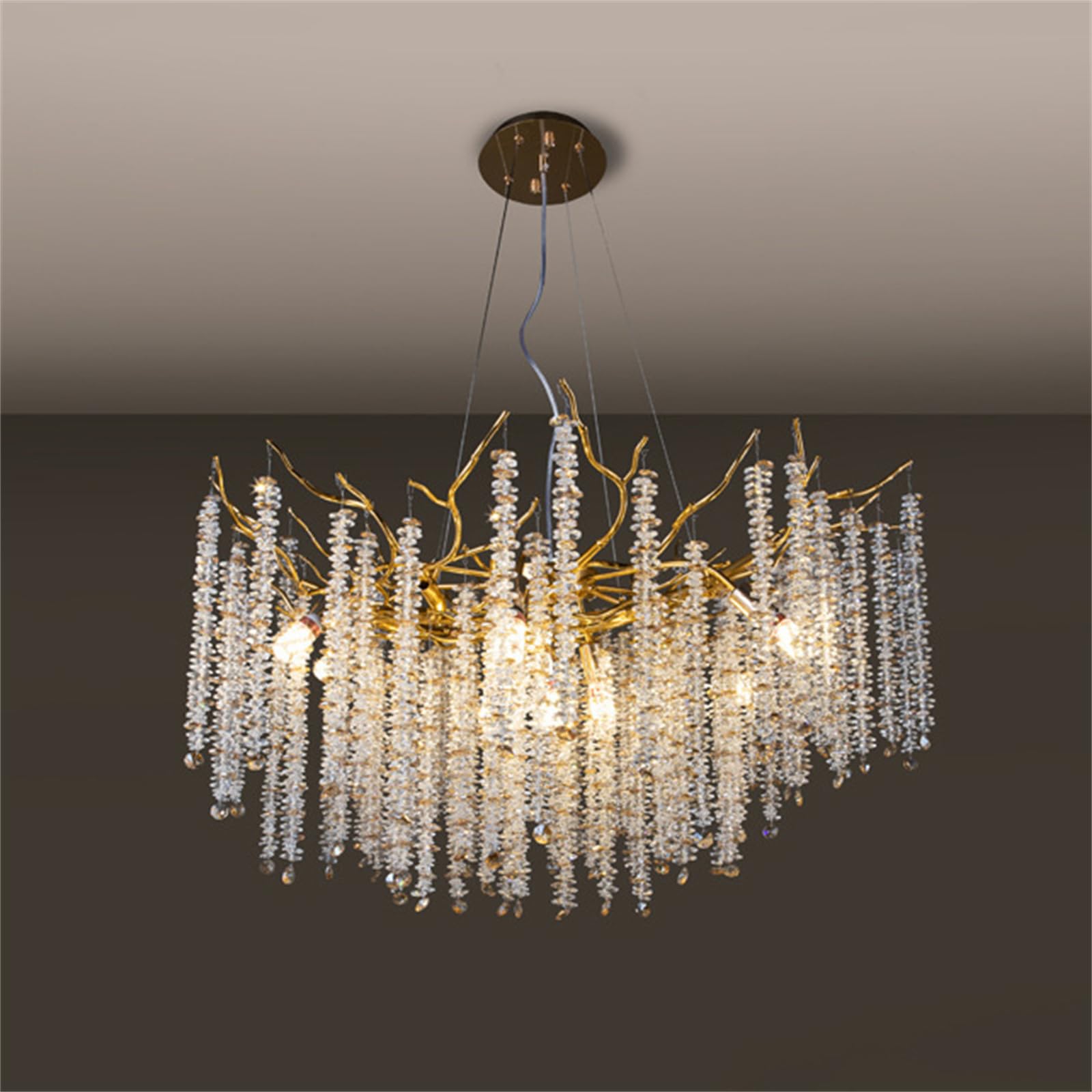 KXEcoLife Modern Crystal Tree Branches Chandelier Luxury Raindrop Hanging Pendant Light Fixture Chandeliers for Dining Room Living Bedroom,Round D60cm