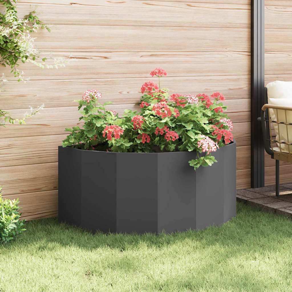 Moderner Halbrunder Pflanzkübel aus Stahl, 120 x 60 x 50 cm, schwarz für Garten und Terrasse