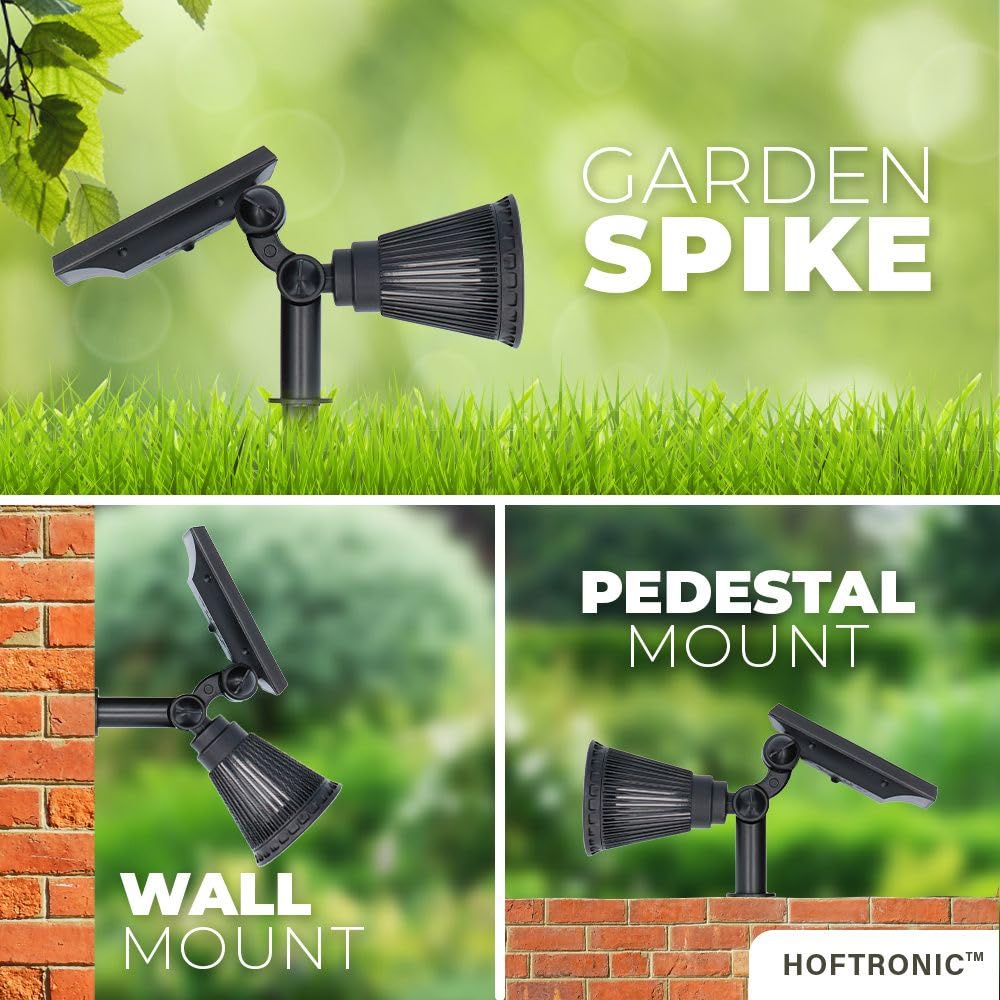 HOFTRONIC - Solar Gartenstrahler mit Bewegungsmelder IP65 Wasserdicht LED Solarlampen für Außen Solarleuchte 2 Stücke mit Erdspieß Solar Strahler Wintersolar Solarpanel Warmweiß Garten Solarstrahler