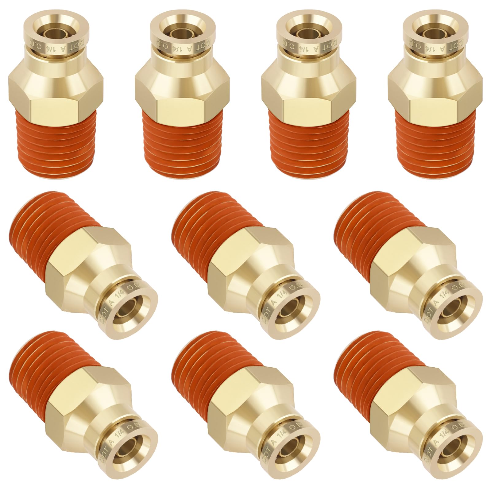 Boeray 1/4" Quick Push to Connect Fittings Brass Union Straight Joint DOT Approved 1/4" Tube OD x 1/4" NPT Thread Air Line Adapter Air Suspension Kit