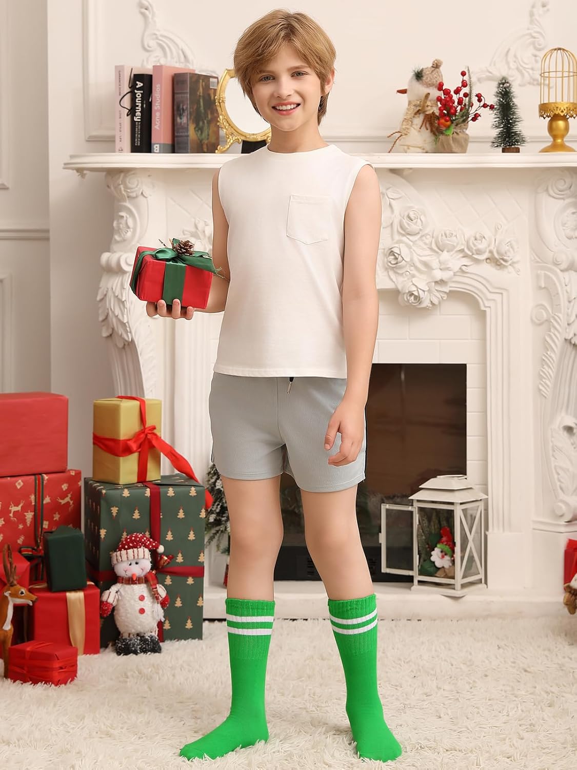 Haloumoning 3 Pairs Boys Soccer Athletic Socks Kids Striped Football Knee High Uniform Sports Tube Socks 4-15 Years - Image 6