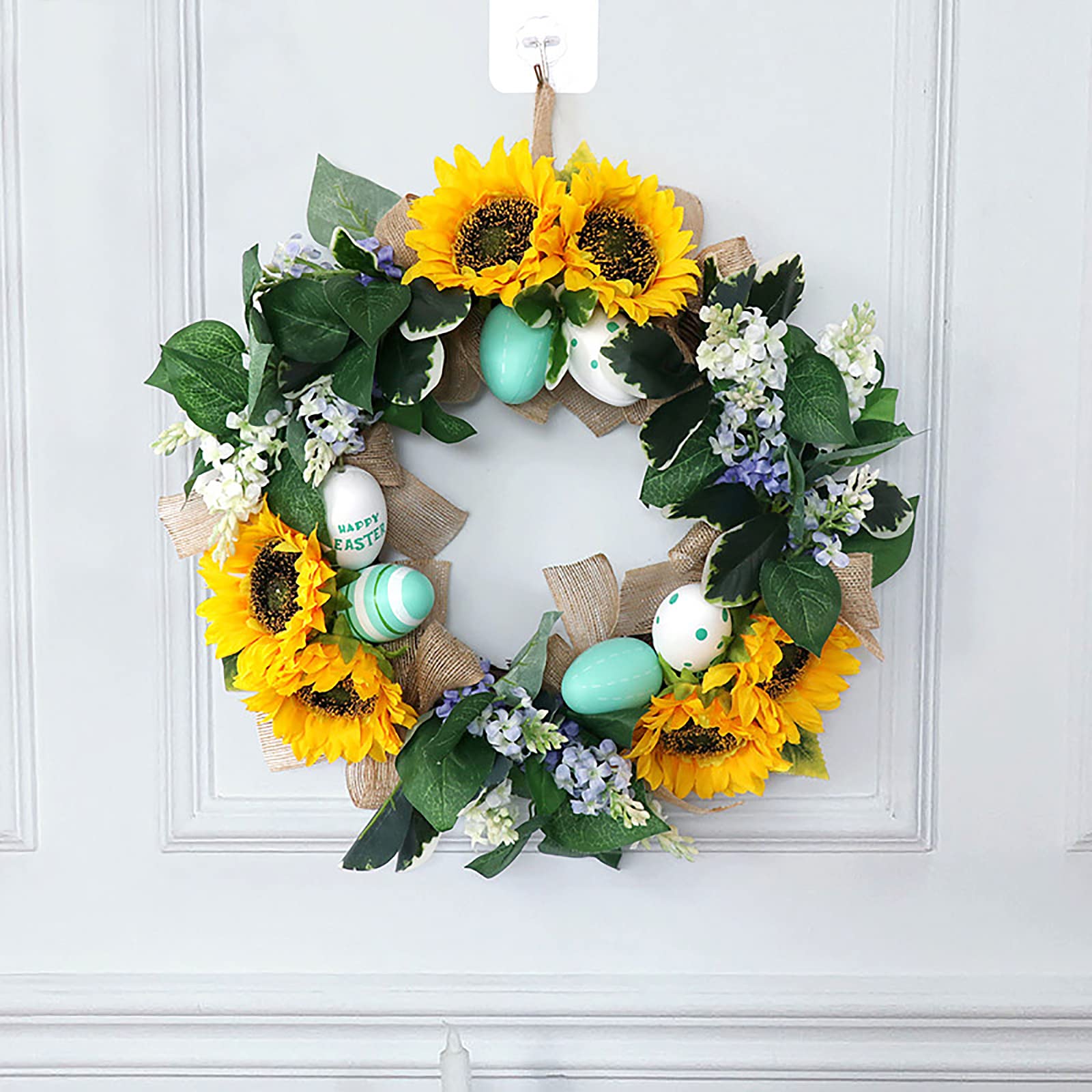 40 Cm Oeufs de Pâques Décoration Couronne Simulation Oeufs de Tournesol Porte Suspendue Décoration Murale Couronnes Bienvenue Printemps Couronne de Fleurs Couronne Extérieure(#1)
