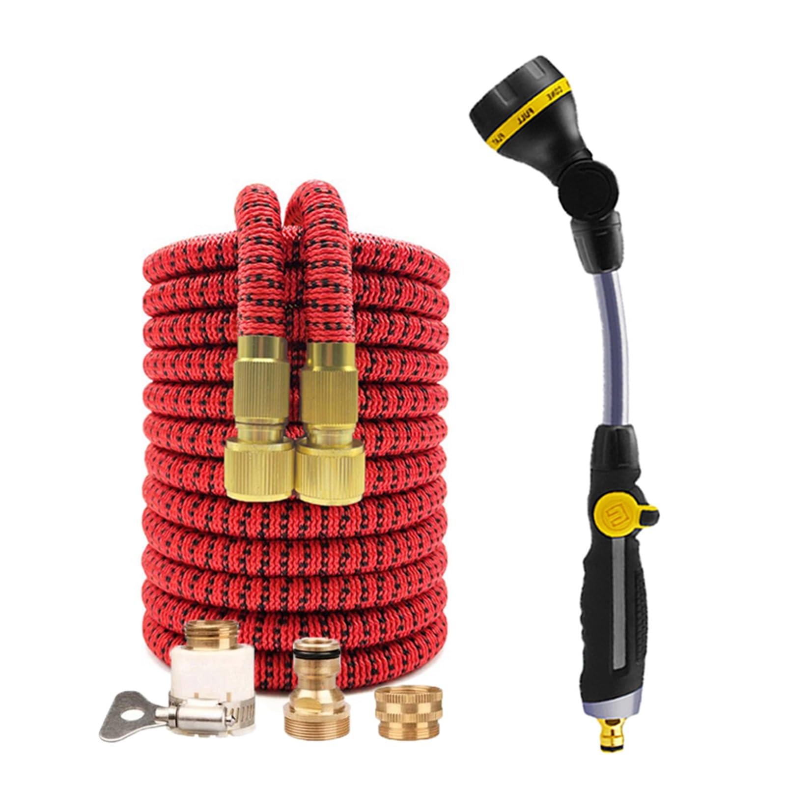 Pistolet d'arrosage avec embout multi-jets, Tuyau d'arrosage extensible avec pulvérisation pivotante et haute pression, sans pli, 17 à 125 pieds(Hose Set 04,125FT)