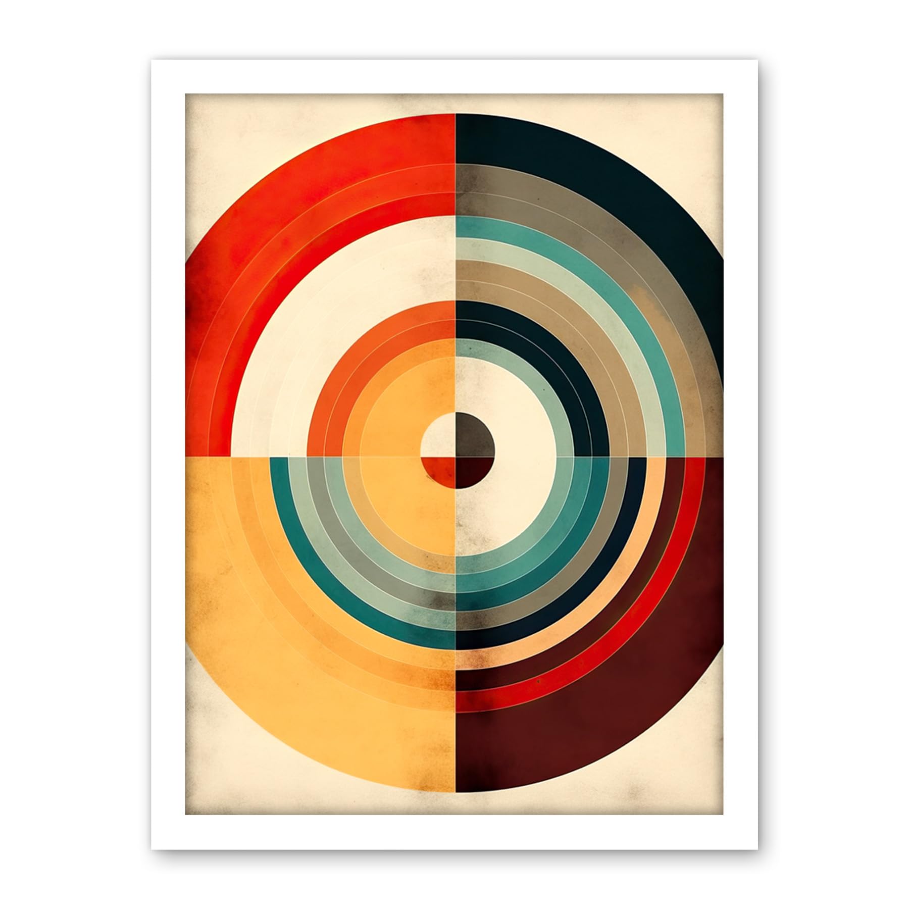 Artery8 Concentric Circles Bauhaus Style Minimal Colourful Vintage Artwork Framed Wall Art Print 18X24 Inch