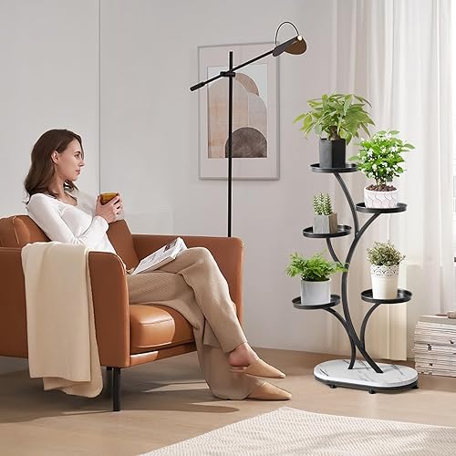 Miniatura 3 de Estante alto de metal de madera de 5 niveles, múltiples soportes para plantas para interiores, exteriores, esquinas, sala de estar, balcón y