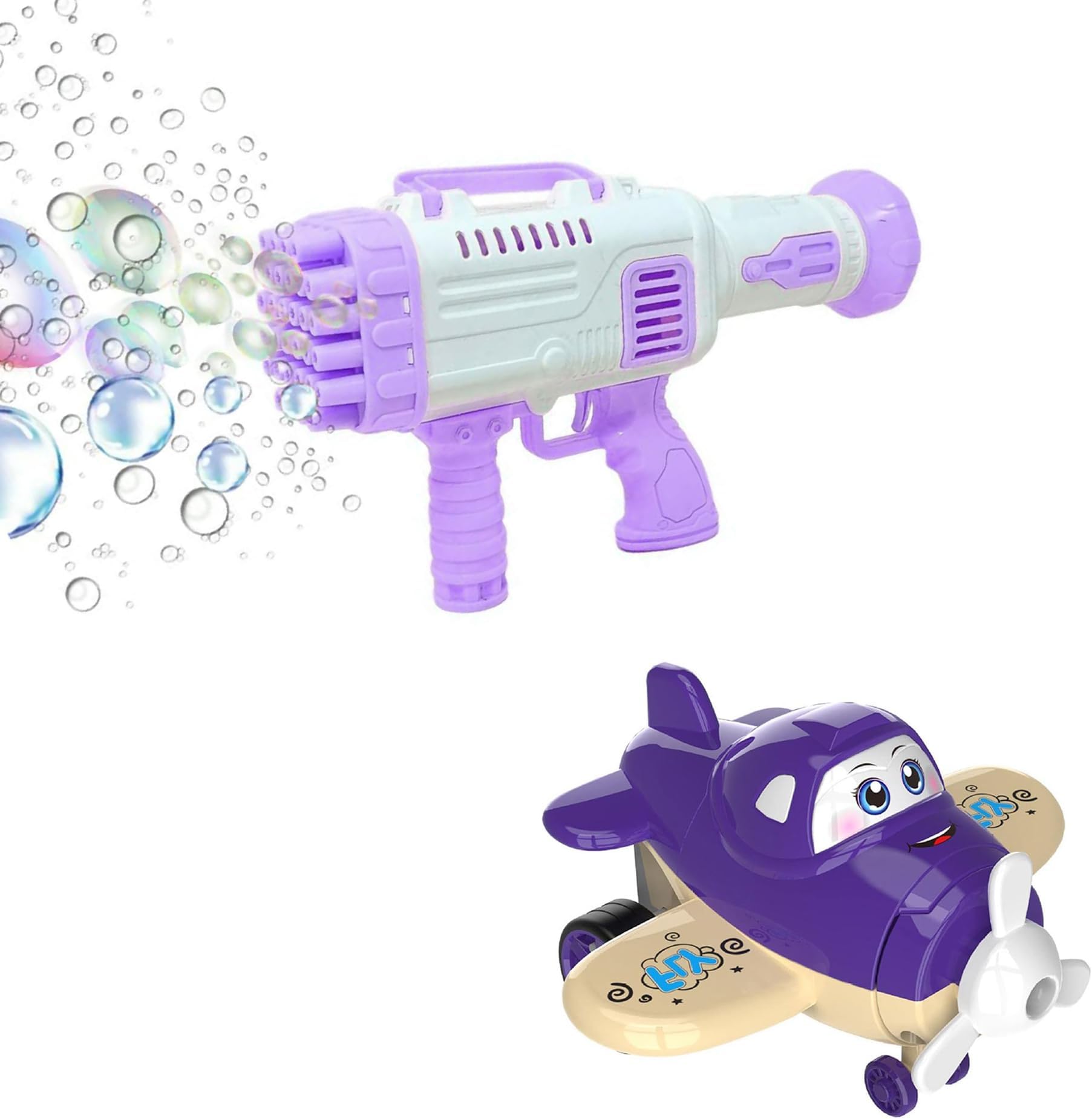 TOY DEKHO Combo Super Socket 32 Holes Purple Bubble Gun & Deform Cartoon Robot Plane, Friction Powered Toys for Kids Boys Age 3+ Years