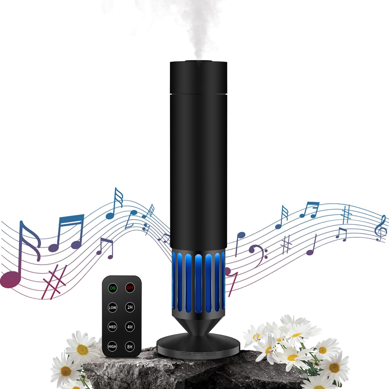 Difusor sin Agua Flycross, Difusor de Aromas con Altavoz Bluetooth, Luces Multicolores, difusores ultrasónicos de para casa Grande, Difusor de Aceite con Tecnología de Aire Frío para Hotel (Negro)