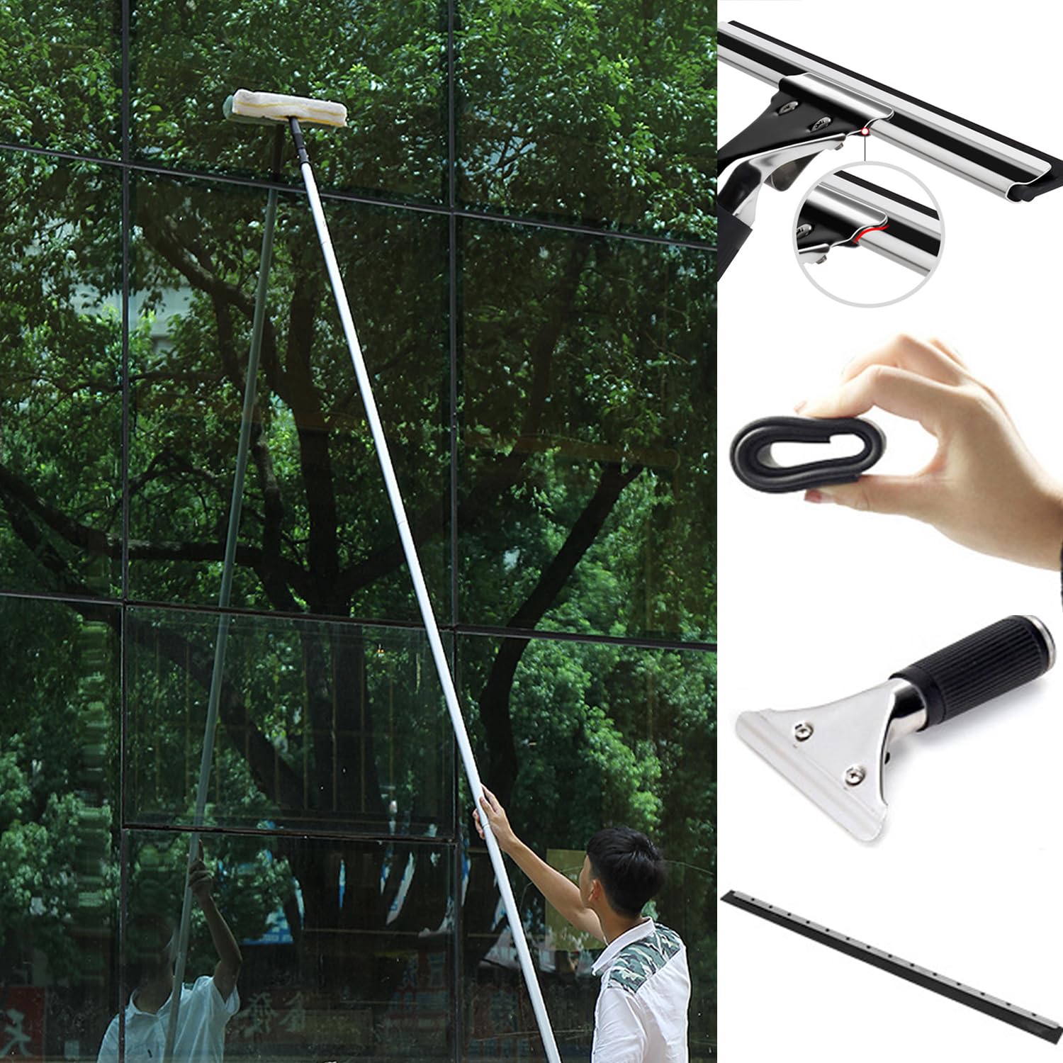 Limpiaparabrisas profesional empalmado y kit de limpieza para ventanas altas y puertas de cristal ajustables [8,5 m]
