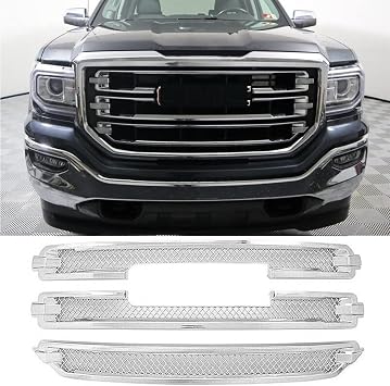 Grille Cover for 2016 2017 2018 GMC Sierra 1500 SLT Chrome Grille Overlay Protection ABS Pianted NOT the Replacement 3pcs